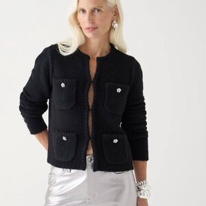 J.Crew Odette sweater lady jacket with jewel buttons Black Wool Academia Preppy